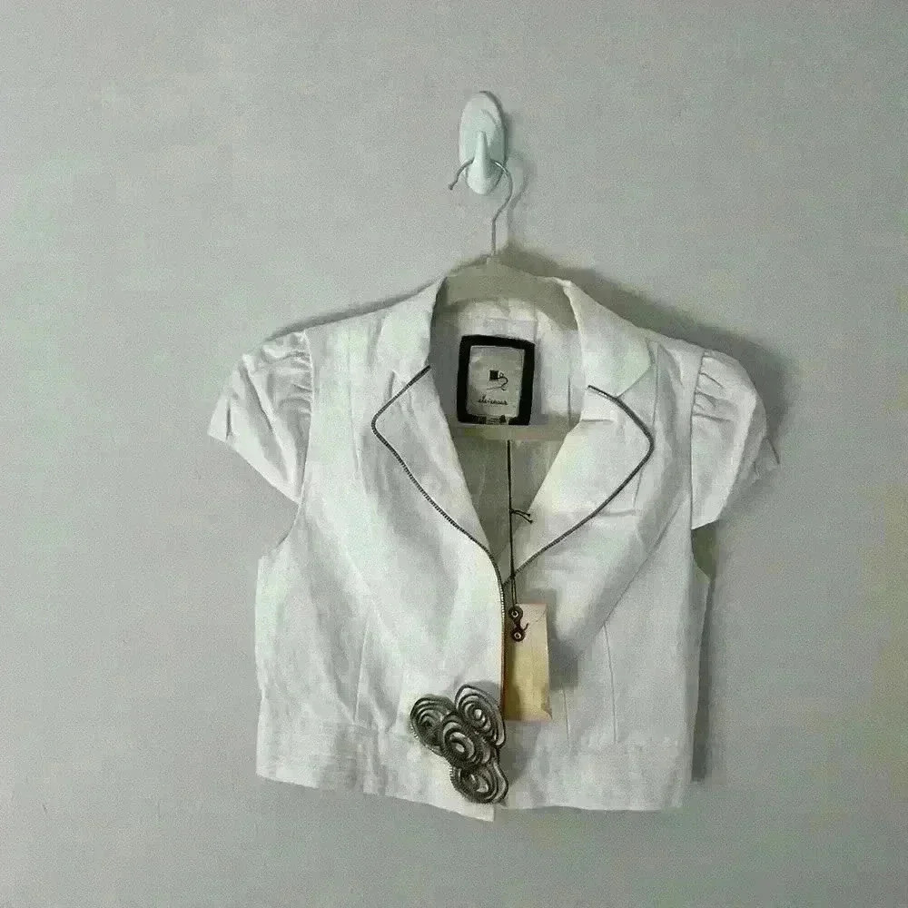 NEW anthropologie white elevenses cropped blazer edgy swift career preppy chic